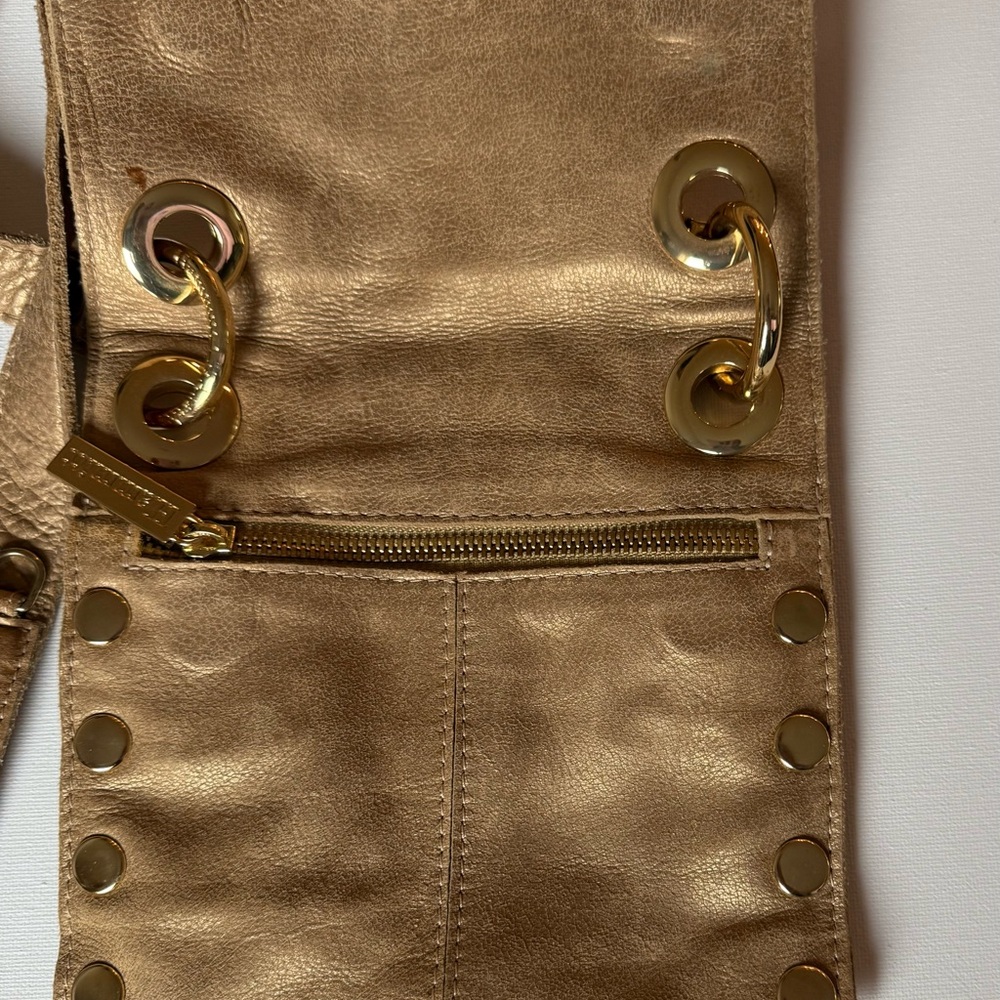 Hammitt Leather Crossbody Clutch Reversible Brushed Gold Bag. - Picture 2 of 12
